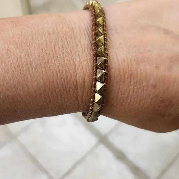 Fossil Brown Leather Bracelet with Metal Detail and Button Close - Picture 2 of 8